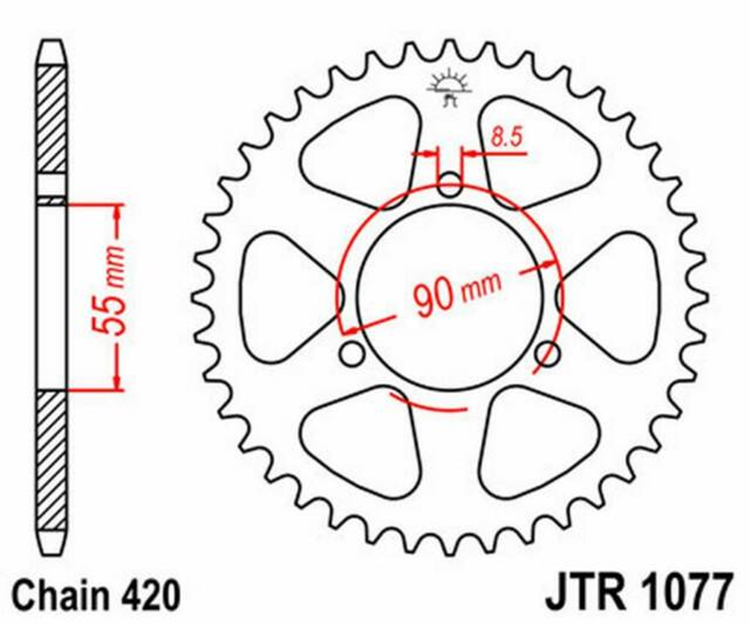 CORONA JT 1077 de acero con 47 dientes